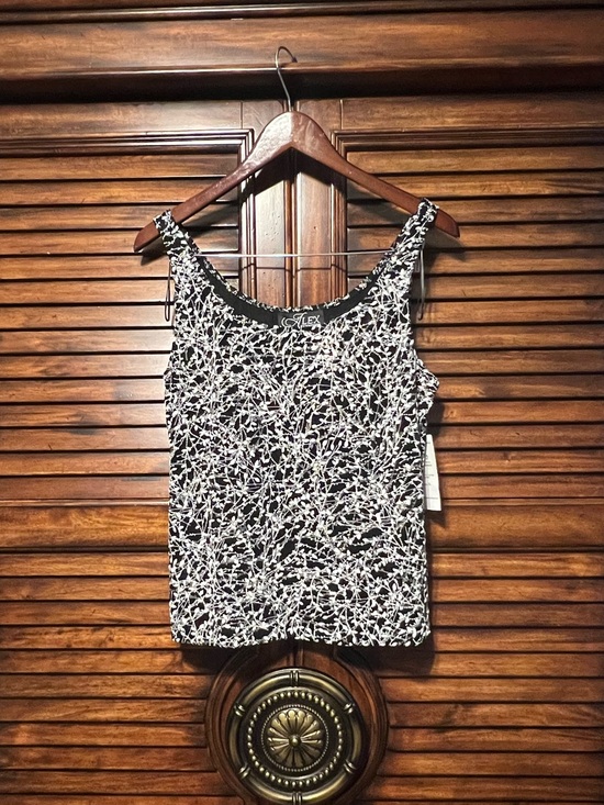 Alex Evenings Tops - NWT Alex Evenings Metallic Shimmer Black White Embroidered Formal Top Size XL